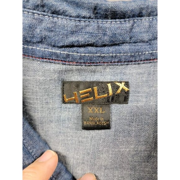 Helix Western Blue Button up Denim Short Sleeve Shirt Men's size 2XL - Picture 5 of 7